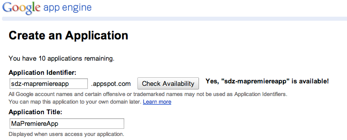 Création de l'application