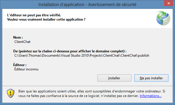 Êtes-vous sûrs de vouloir installer l'application ?