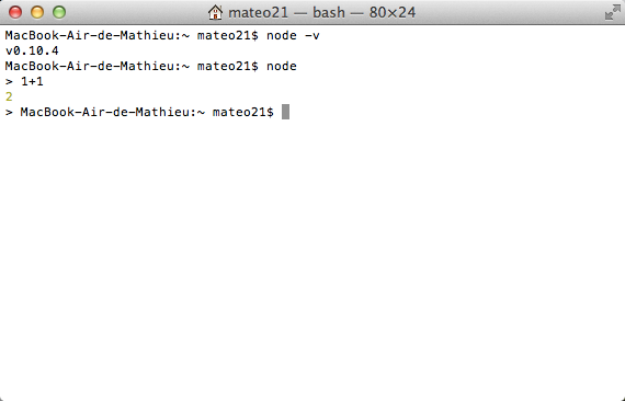 Exécution de Node.js dans le Terminal