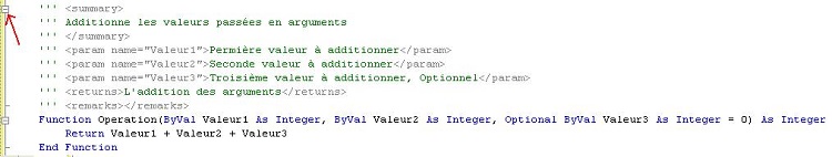 Cliquez sur la flèche pour « replier » la zone