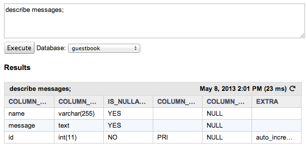 La structure de la table que nous venons de créer