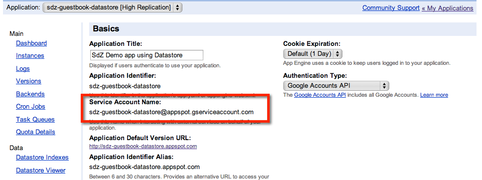 Le Service Account Name nous permettra d'autoriser notre application sur Cloud Storage