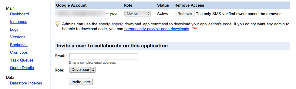Ajout de rôles dans le dashboard d'App Engine