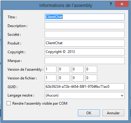 Les informations du projet