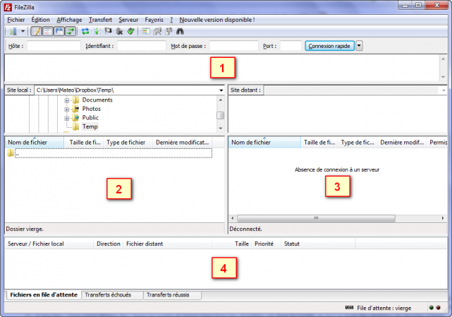 FileZilla est ouvert