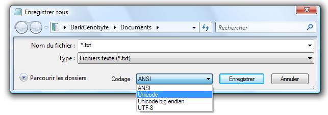 Codage Unicode Bloc-Note