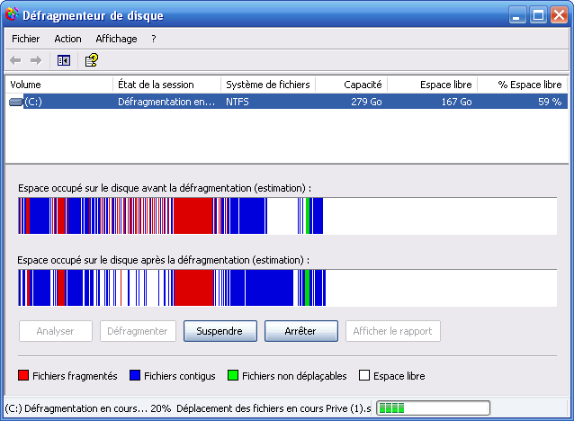 Défragmentation en cours