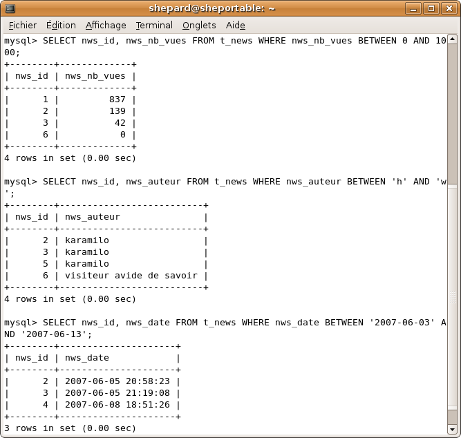 Utilisation du mot-clef BETWEEN