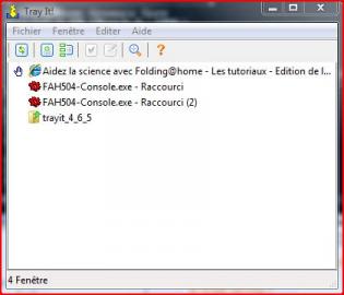 La liste des fenêtres ouvertes dans TrayIt