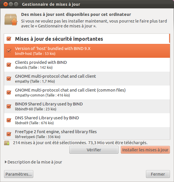 Fenêtre de mise à jour des programmes