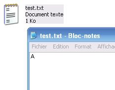 Le fichier contient désormais la lettre 'A'