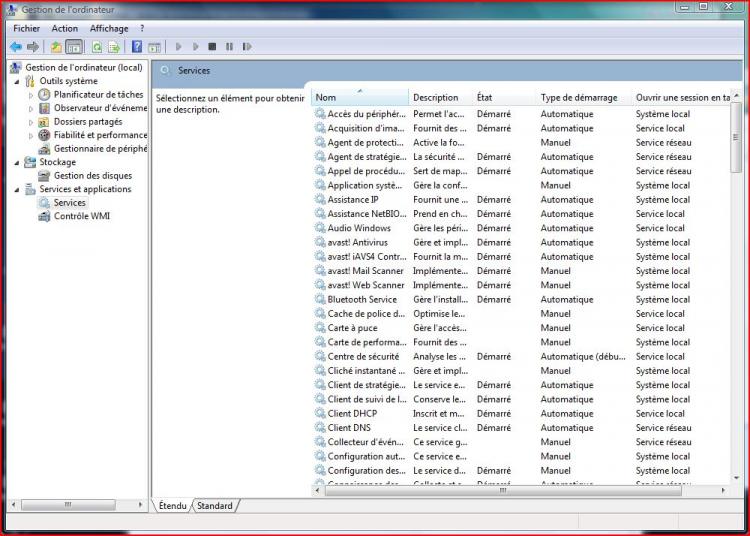 La liste des services...