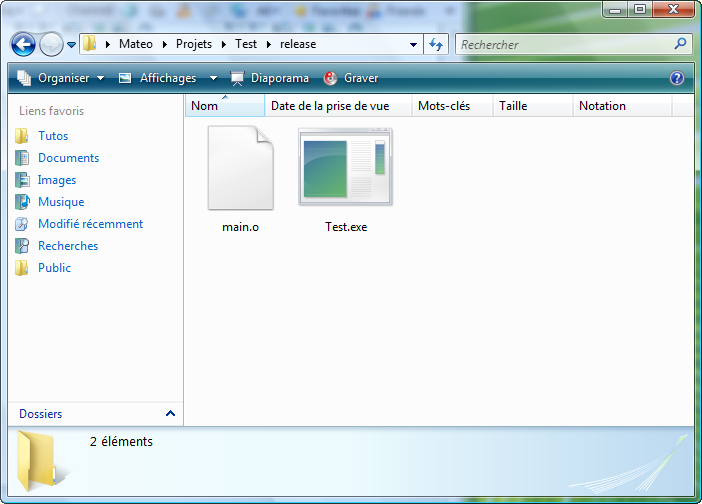 Le programme Test.exe