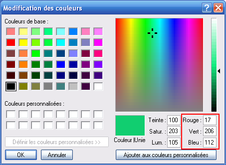 Sélection d'une couleur et de ses composantes