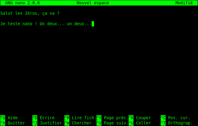 Nano : écriture de texte