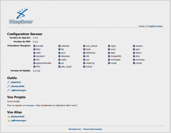 Page d'accueil de WAMP