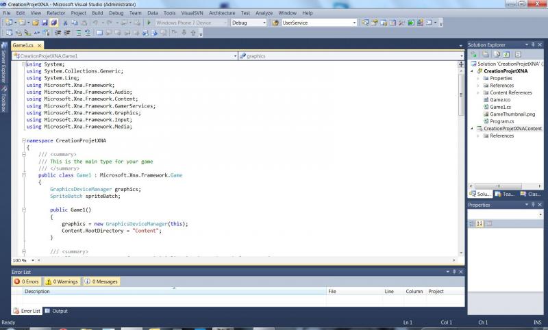 Après création du projet