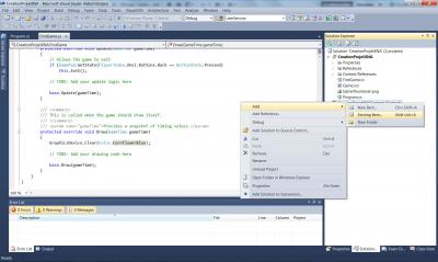Clic droit sur projet de contenu