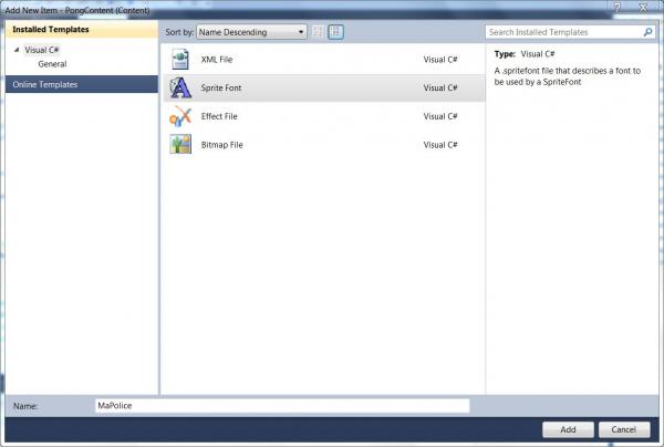Ajout d'un SpriteFont