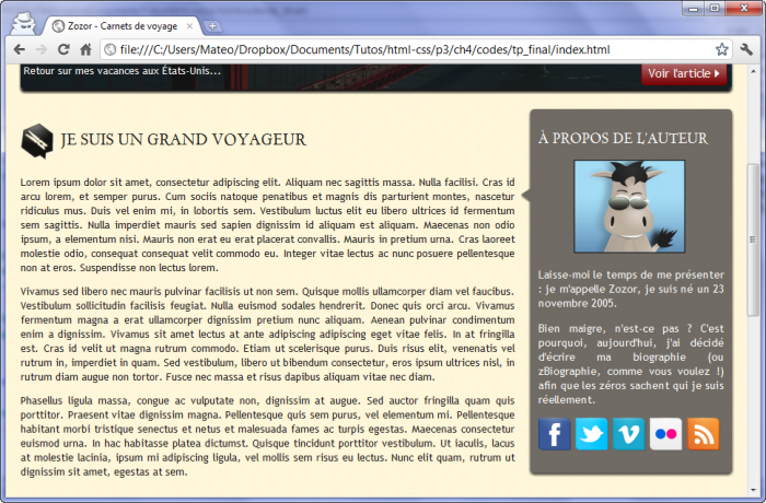 Le corps de la page est mis en forme