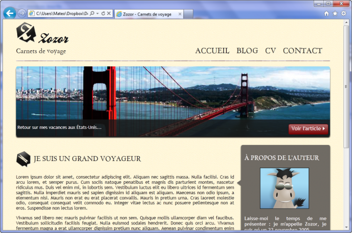 Le site sous IE9 : aucun problème à signaler !