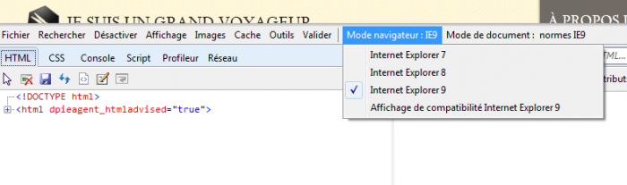 Changement du moteur de rendu sous IE