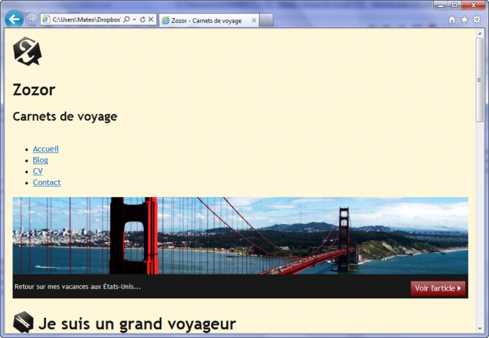 Le site sous IE7 : rien ne s'affiche correctement !