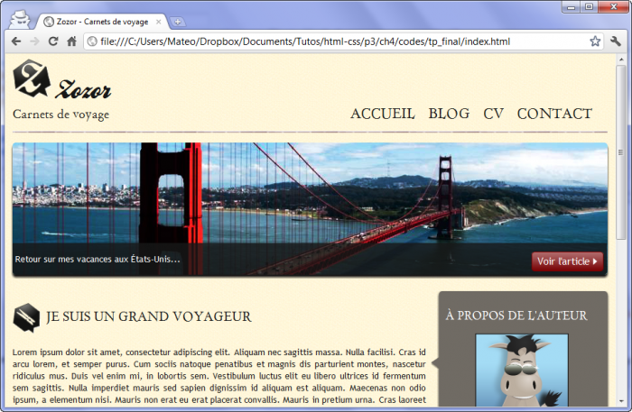 Apparence finale du site web