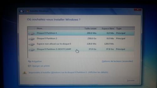 Sélection de la partition